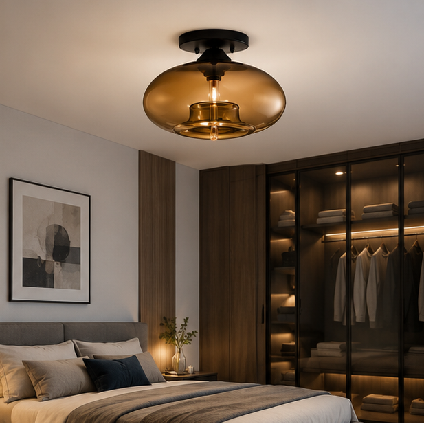 Industrial Oval Glass Shade Ceiling Light  brown