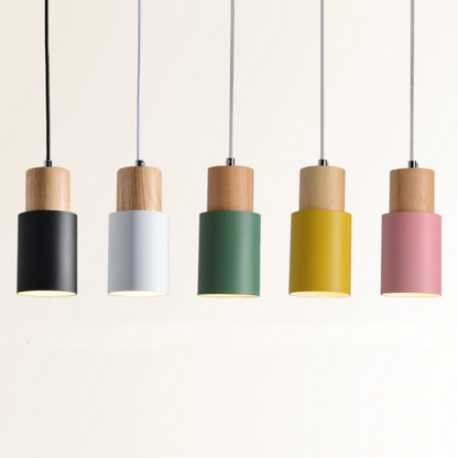 Ingrid Wood & Metal Cylinder Pendant Light 1
