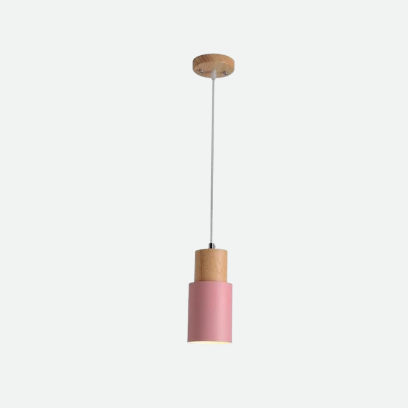 Ingrid Wood & Metal Cylinder Pendant Light 12