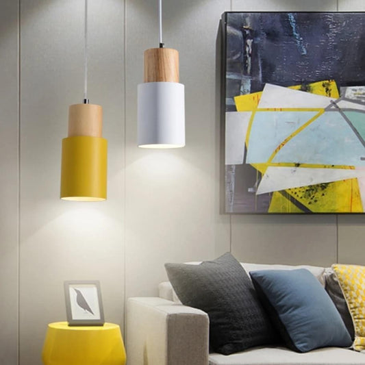 Ingrid Wood & Metal Cylinder Pendant Light 4