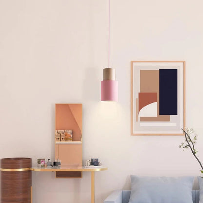 Ingrid Wood & Metal Cylinder Pendant Light 8