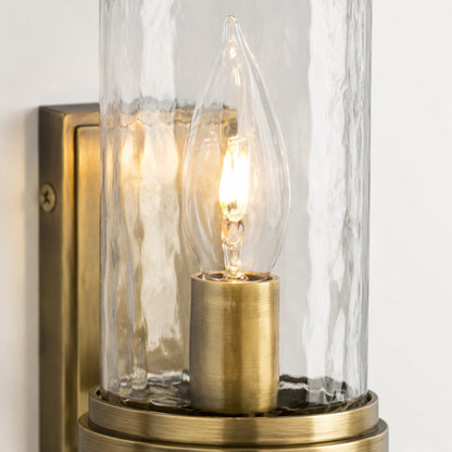 RoyaleGlow Farmhouse Brass Wall Sconce with Clear Cylinder Glass Shade