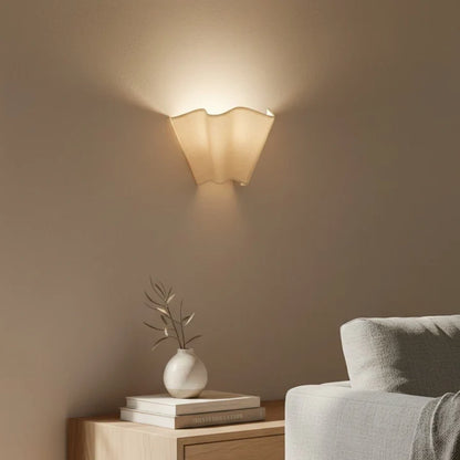 Royelux Modern Wavy Ivory Linen Wall Sconce for Bedroom & Living Room