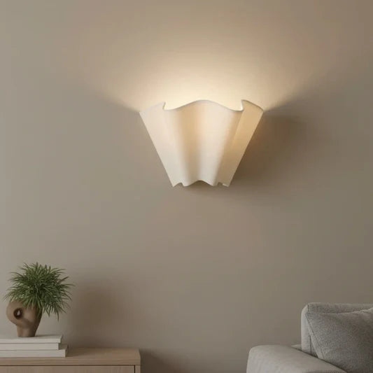 Royelux Modern Wavy Ivory Linen Wall Sconce for Bedroom & Living Room