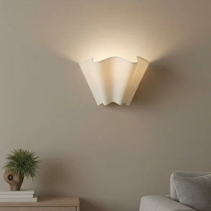 Royelux Modern Wavy Ivory Linen Wall Sconce for Bedroom & Living Room
