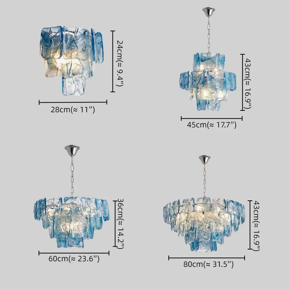 RoyaleGlow Modern Blue Glass Wall Sconce - Dimmable Tiered Wall Light with Remote Control