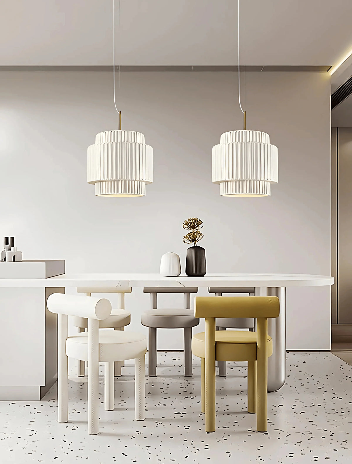 Royelux Modern Ribbed Green Resin Pendant Light - Hanging Lamp For Dining Room