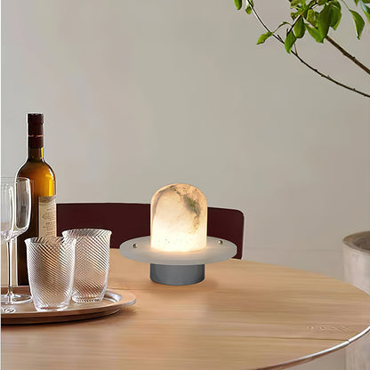 LuxRoyale Alabaster Dome Rechargeable LED Table Lamp with Stainless Steel Base
