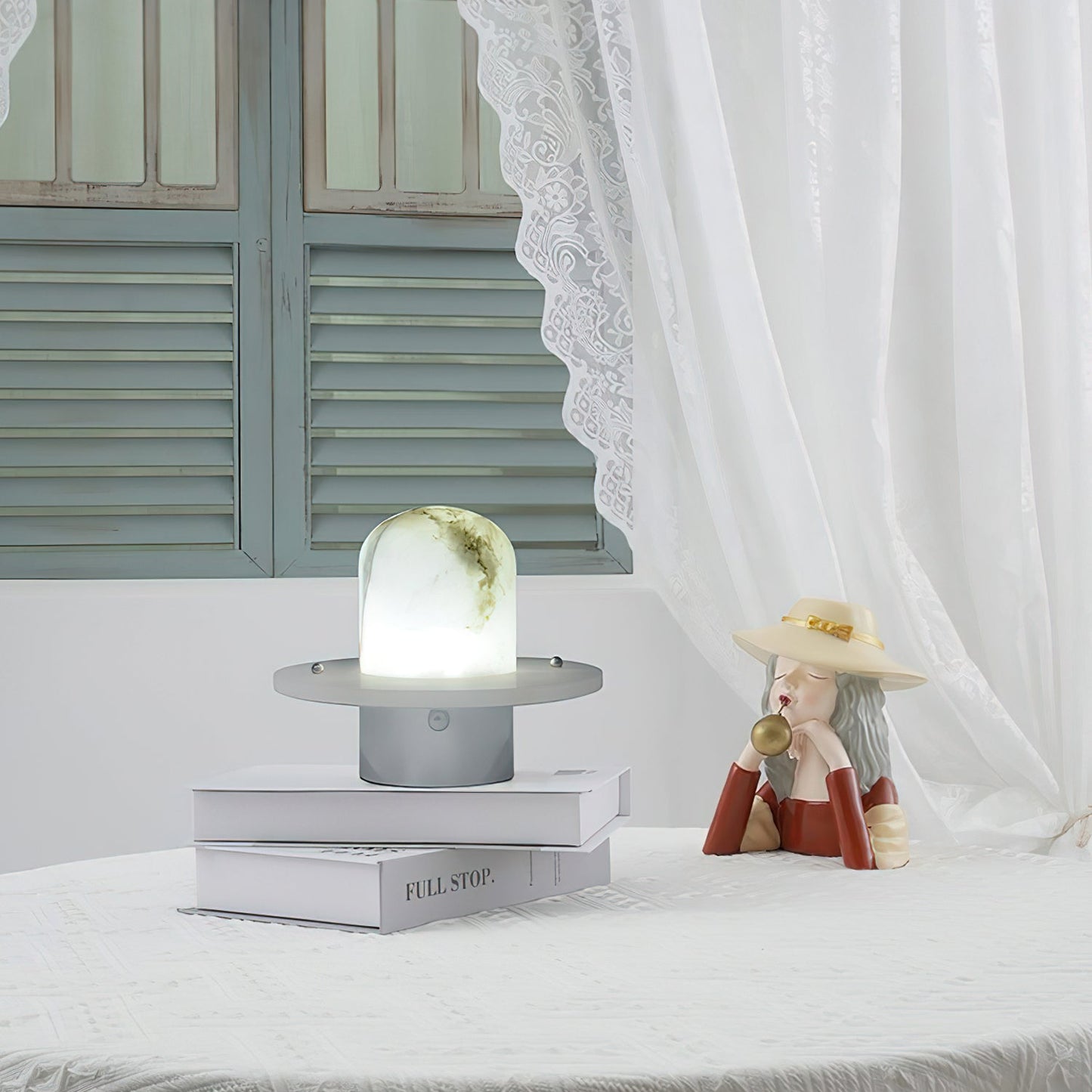 LuxRoyale Alabaster Dome Rechargeable LED Table Lamp with Stainless Steel Base