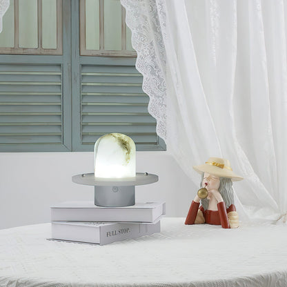 LuxRoyale Alabaster Dome Rechargeable LED Table Lamp with Stainless Steel Base