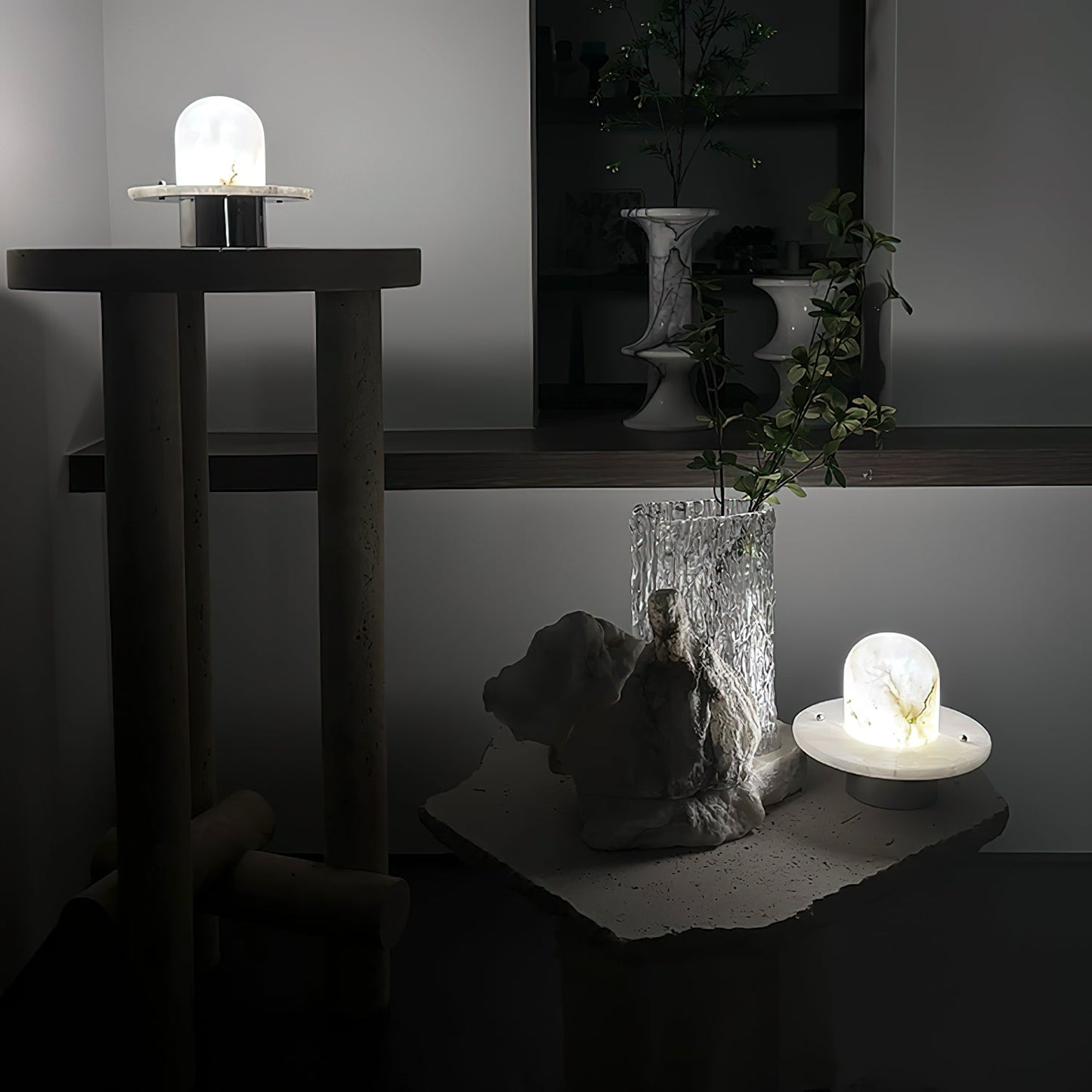 LuxRoyale Alabaster Dome Rechargeable LED Table Lamp with Stainless Steel Base