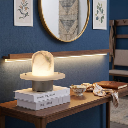 LuxRoyale Alabaster Dome Rechargeable LED Table Lamp with Stainless Steel Base