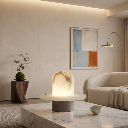 LuxRoyale Alabaster Dome Rechargeable LED Table Lamp with Stainless Steel Base