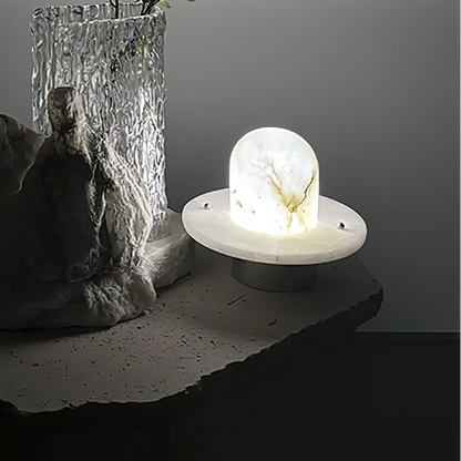 LuxRoyale Alabaster Dome Rechargeable LED Table Lamp with Stainless Steel Base