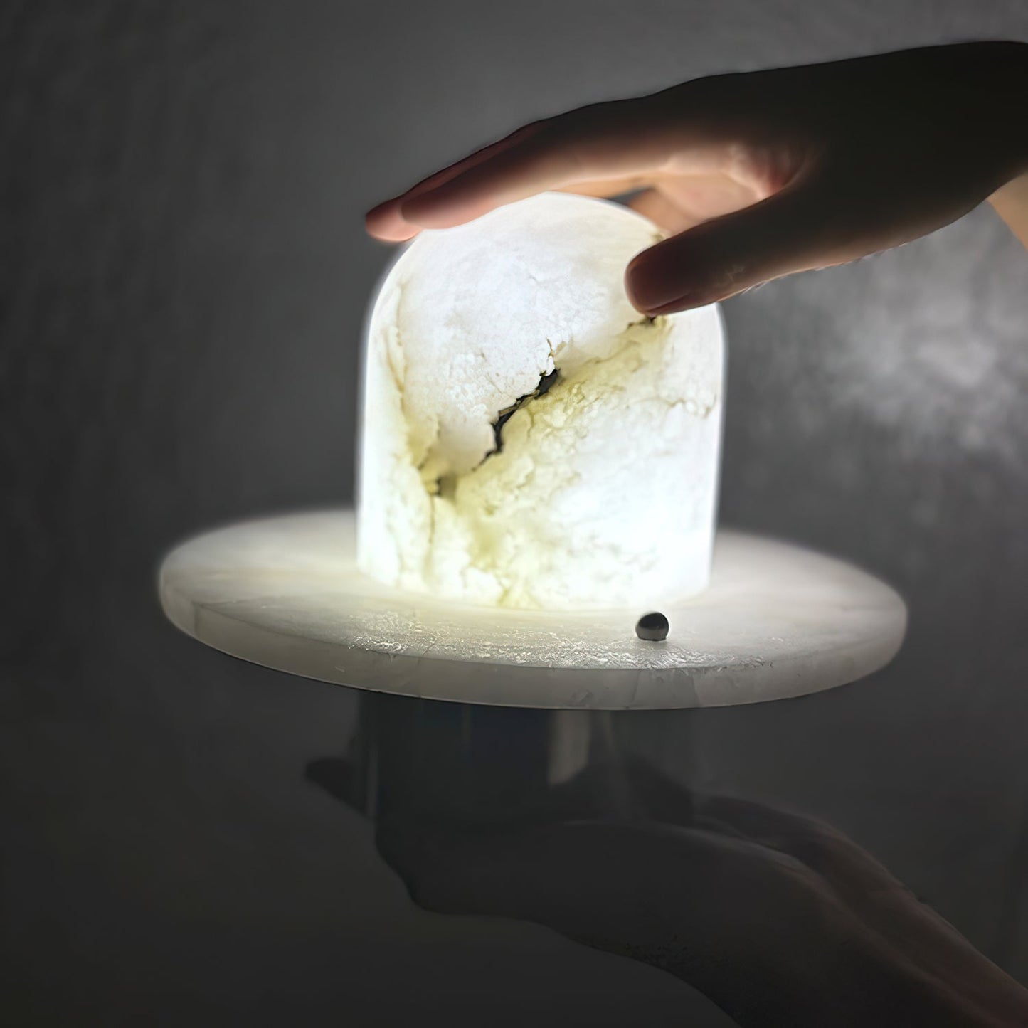 LuxRoyale Alabaster Dome Rechargeable LED Table Lamp with Stainless Steel Base