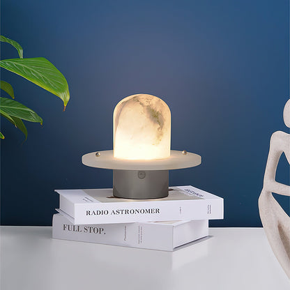 LuxRoyale Alabaster Dome Rechargeable LED Table Lamp with Stainless Steel Base