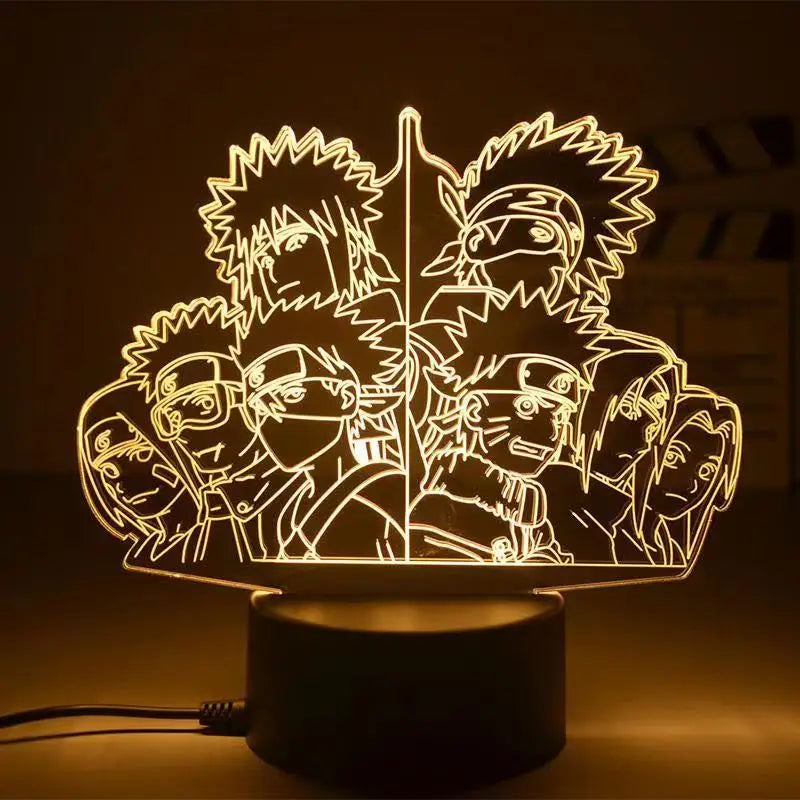 Naruto 3D LED Night Lamp - Anime Character Light with Kakashi, Sasuke, Sakura, and Naruto for Kids' Room Decor and Gifts - A