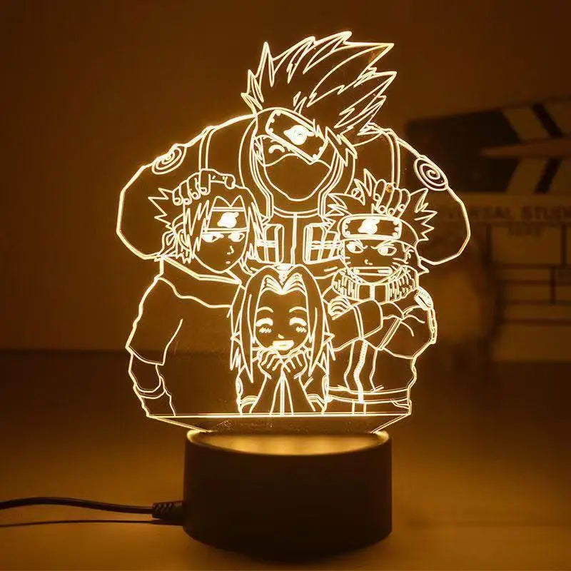 Naruto 3D LED Night Lamp - Anime Character Light with Kakashi, Sasuke, Sakura, and Naruto for Kids' Room Decor and Gifts - A