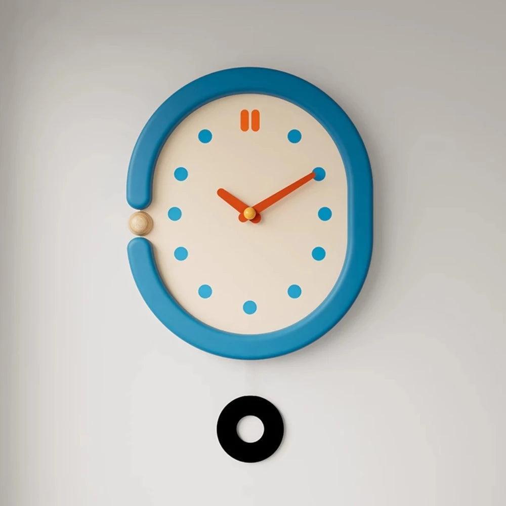 RoyaleGlow Minimalist Blue Oval Pendulum Wall Clock - Modern Aesthetic Home Decor-Royale Basic