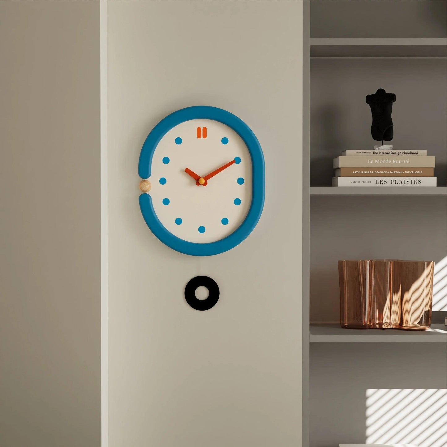 RoyaleGlow Minimalist Blue Oval Pendulum Wall Clock - Modern Aesthetic Home Decor-Royale Basic