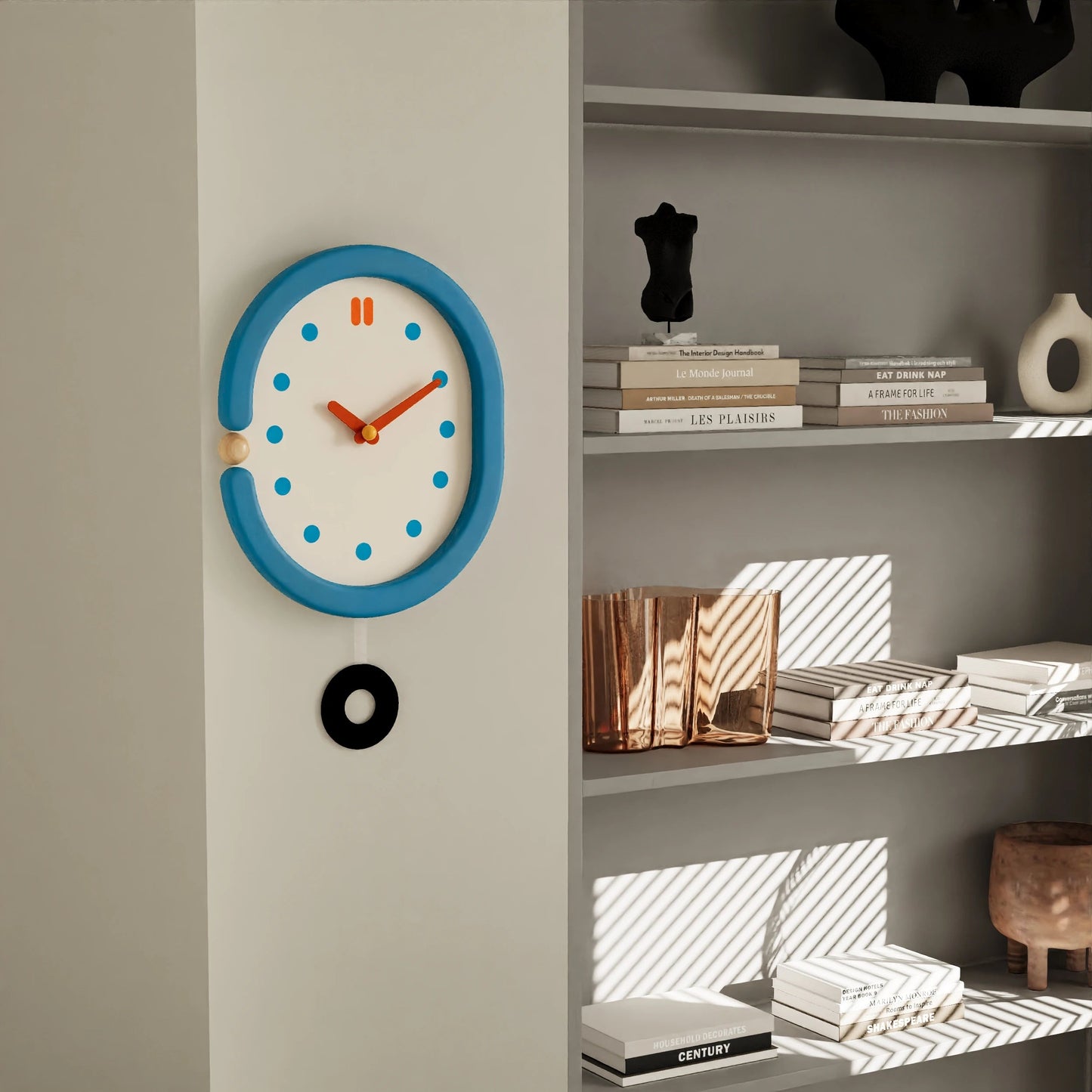 RoyaleGlow Minimalist Blue Oval Pendulum Wall Clock - Modern Aesthetic Home Decor-Royale Basic