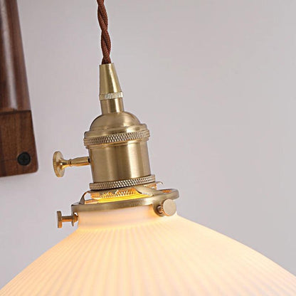LuxRoyale Japanese-Style Walnut Folding Wall Sconce with Pleated Shade-Royale Basic