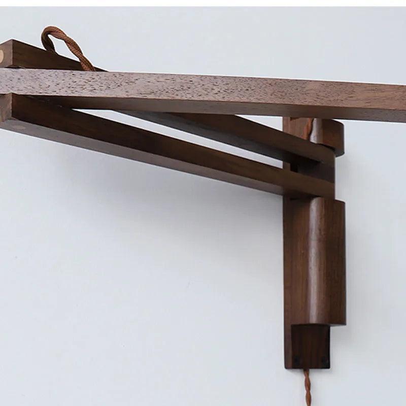 LuxRoyale Japanese-Style Walnut Folding Wall Sconce with Pleated Shade-Royale Basic