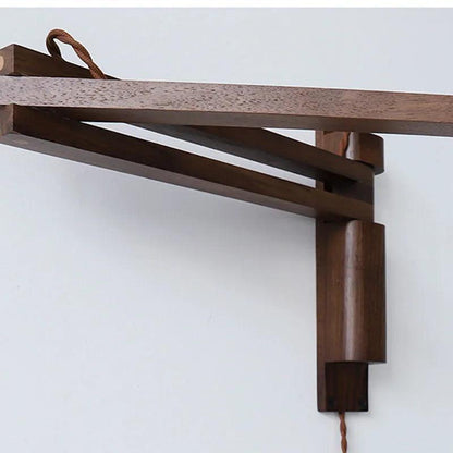 LuxRoyale Japanese-Style Walnut Folding Wall Sconce with Pleated Shade-Royale Basic