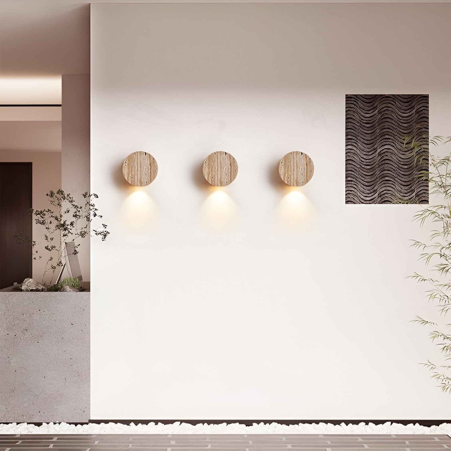 LuxRoyale Japanese Wabi-Sabi Travertine Wall Sconce for Bedroom, Hallway, and Staircase