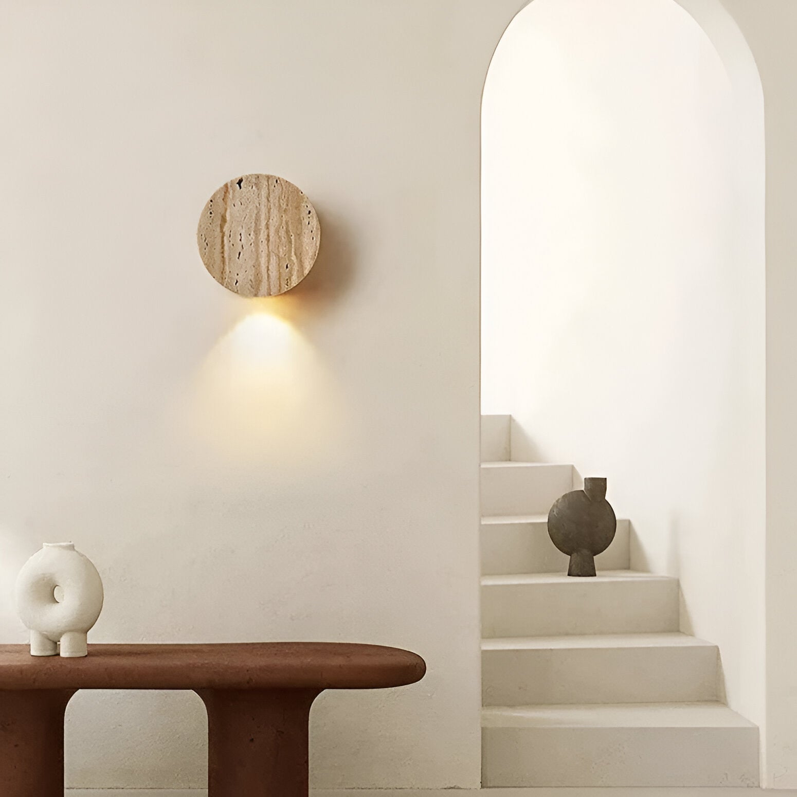 LuxRoyale Japanese Wabi-Sabi Travertine Wall Sconce for Bedroom, Hallway, and Staircase