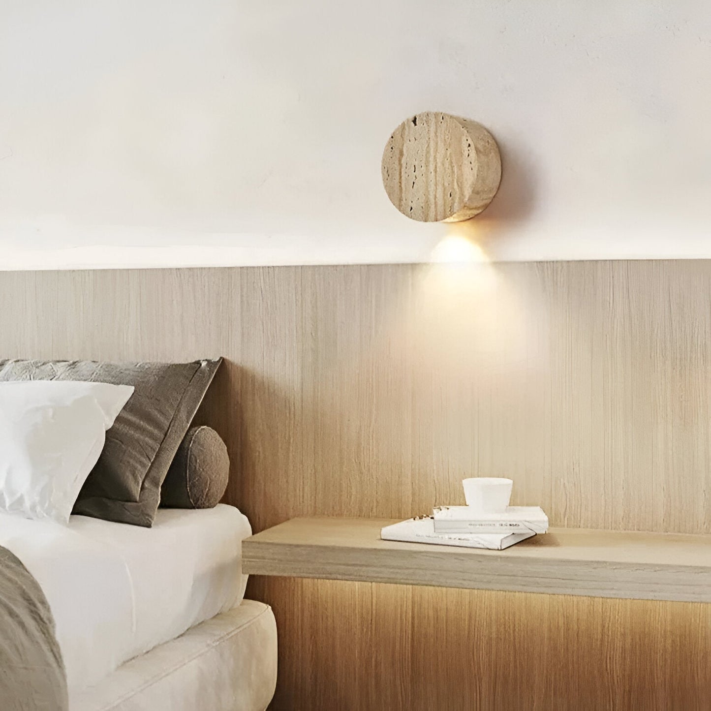 LuxRoyale Japanese Wabi-Sabi Travertine Wall Sconce for Bedroom, Hallway, and Staircase
