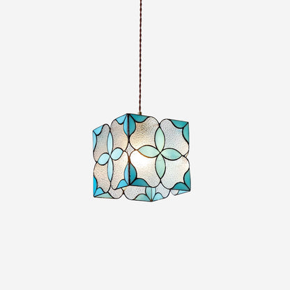 Jewel Pendant Lamp with intricate stained-glass floral patterns in blue and geometric design, perfect for vibrant home decor.