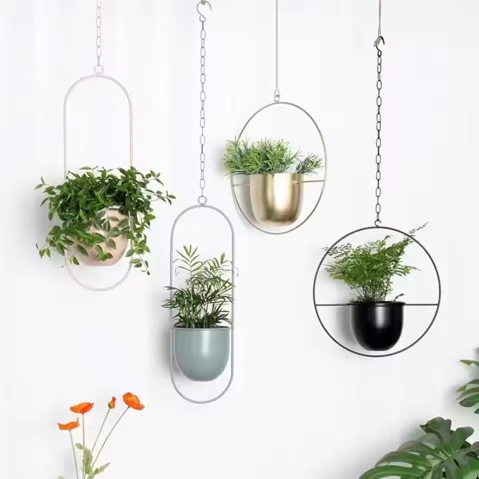 Luxora Nordic Style Metal Hanging Flower Pot - Metal Wall and Ceiling Hanging Planter