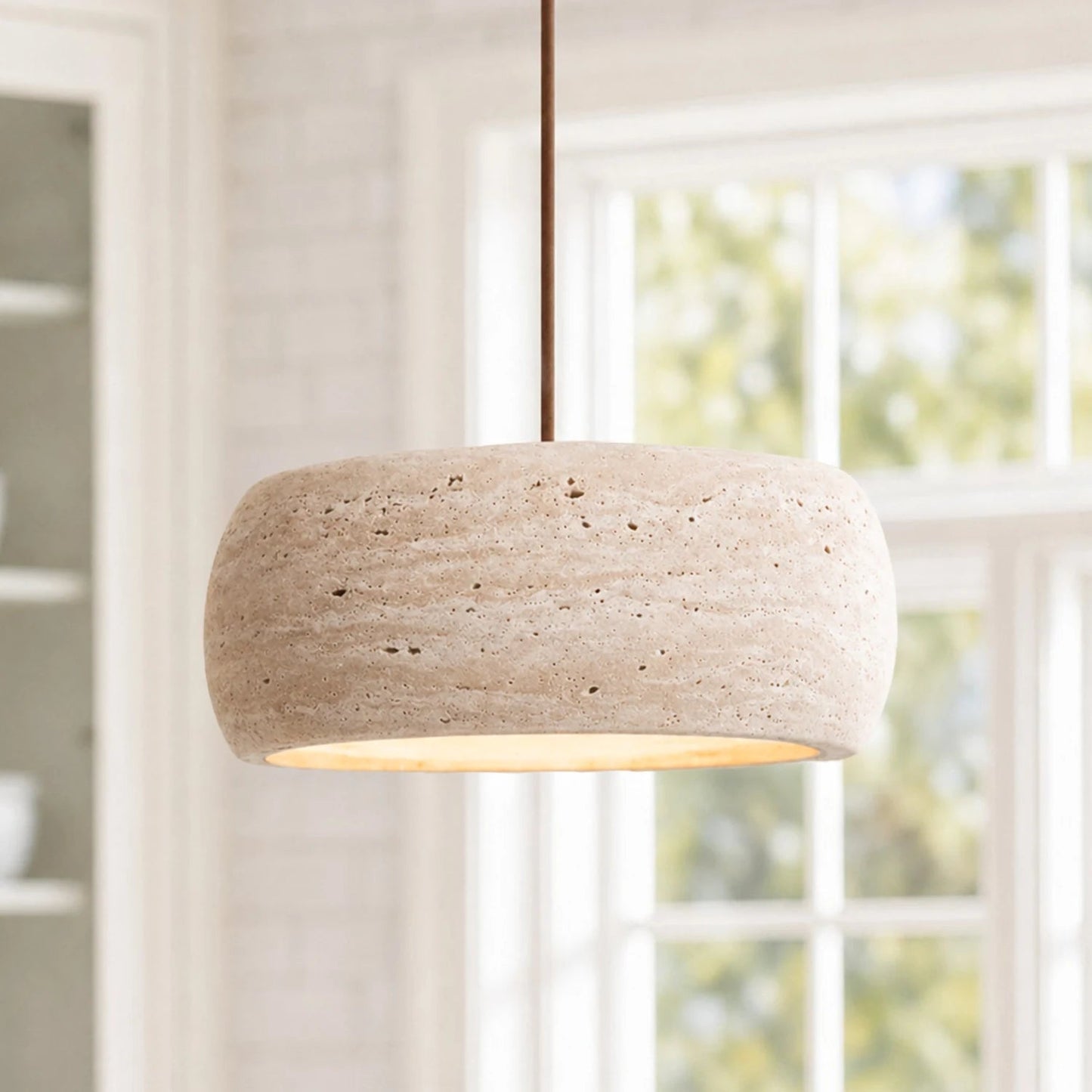 Kairi Natural Travertine Stone Vintage Cream Pendant Light 11