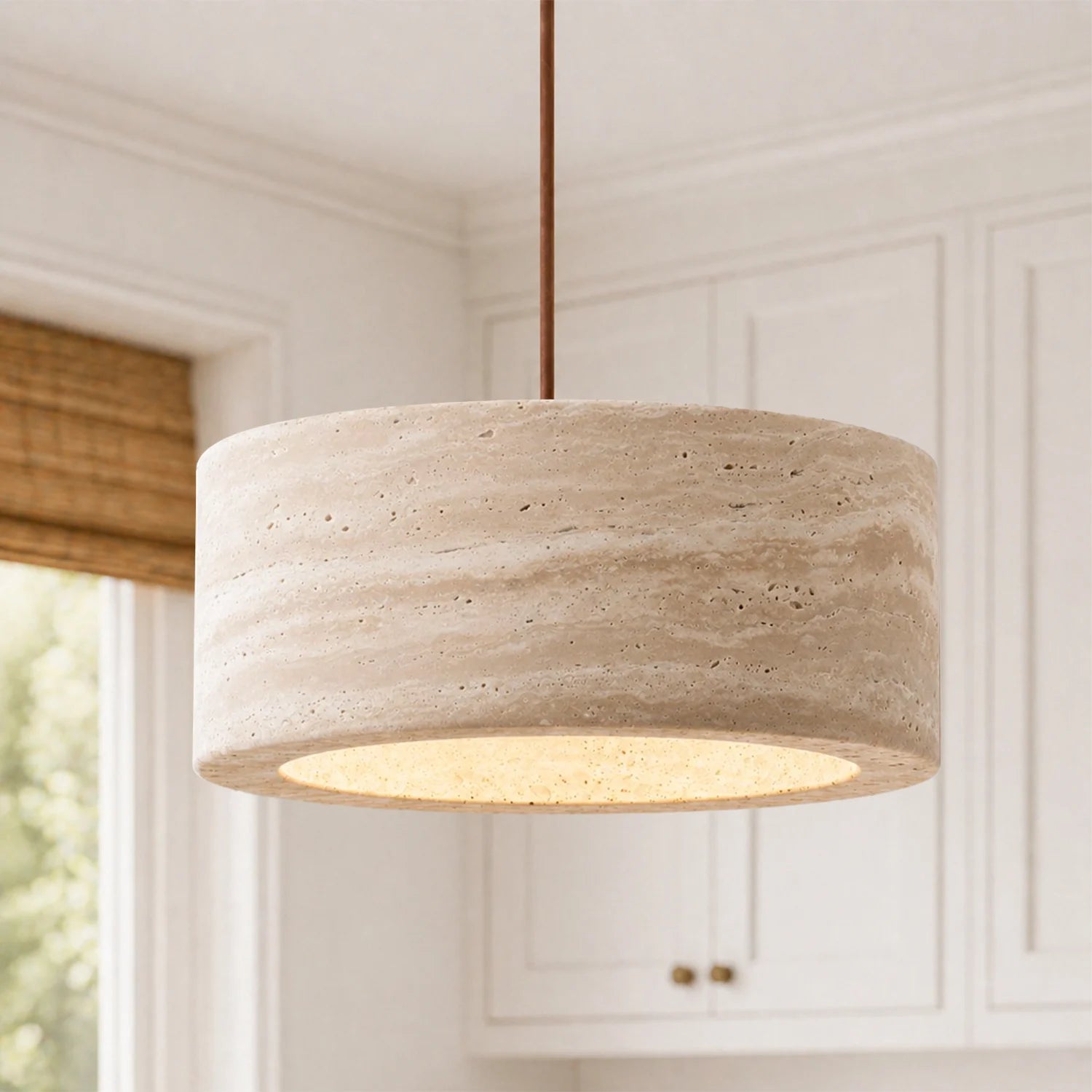 Kairi Natural Travertine Stone Vintage Cream Pendant Light 16