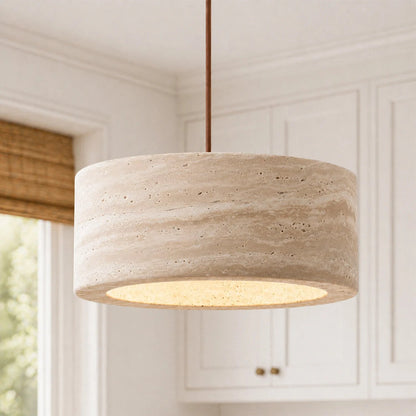 Kairi Natural Travertine Stone Vintage Cream Pendant Light 16
