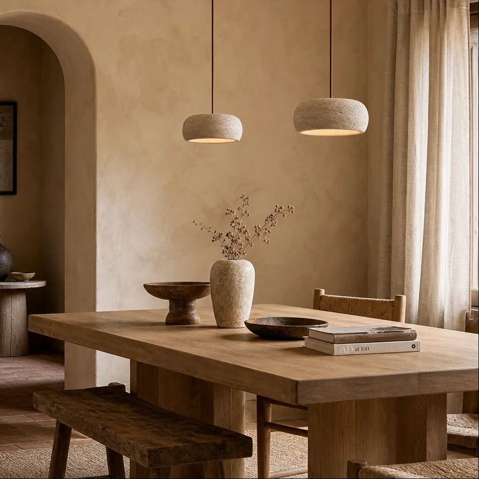 Kairi Natural Travertine Stone Vintage Cream Pendant Light 3