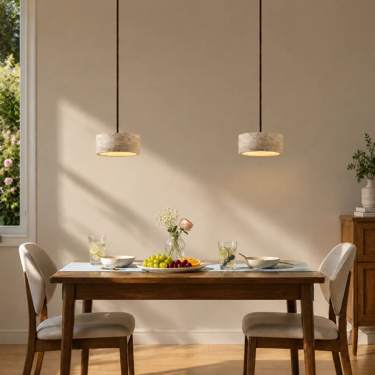 Kairi Natural Travertine Stone Vintage Cream Pendant Light 6