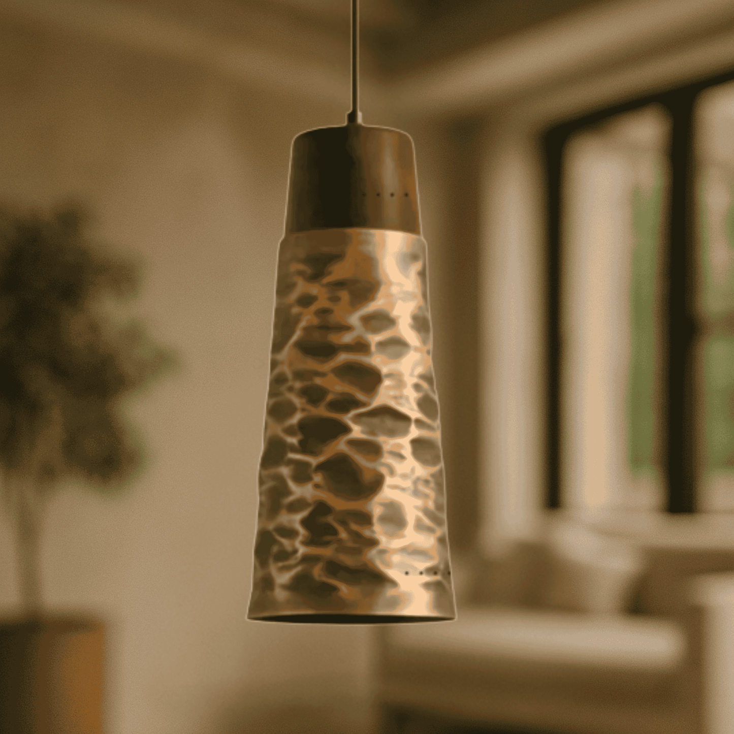 Kobbra Copper Pendant Light with Walnut Detail