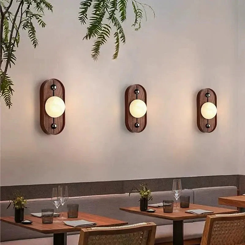 RoyaleGlow Alabaster Wood Wall Sconce - Modern Vintage Lighting with Marble