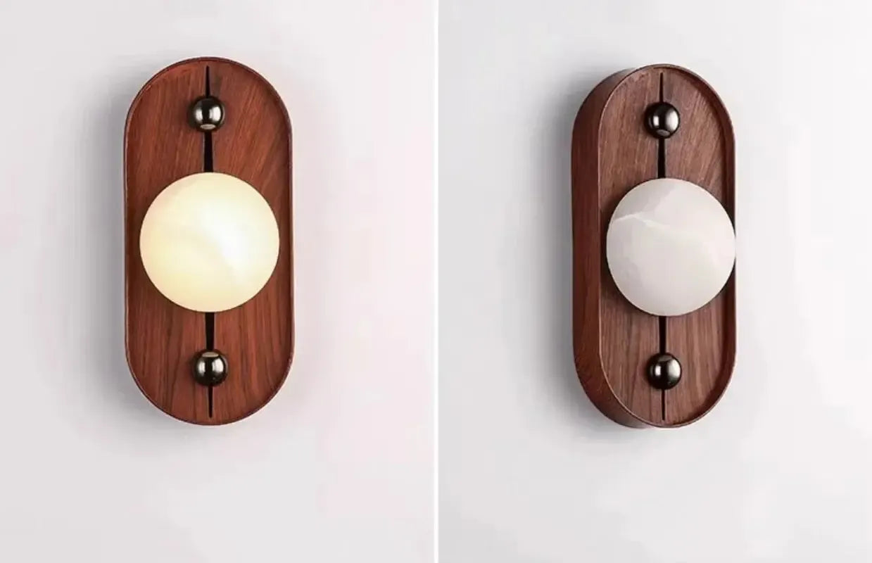 RoyaleGlow Alabaster Wood Wall Sconce - Modern Vintage Lighting with Marble