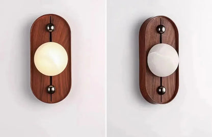 RoyaleGlow Alabaster Wood Wall Sconce - Modern Vintage Lighting with Marble