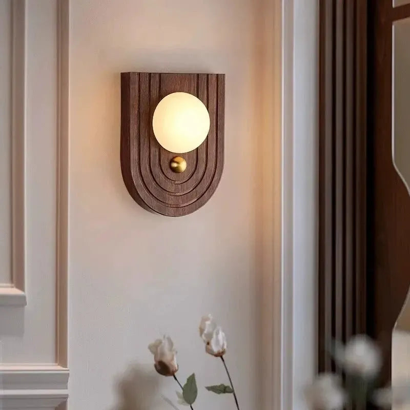 RoyaleGlow Alabaster Wood Wall Sconce - Modern Vintage Lighting with Marble