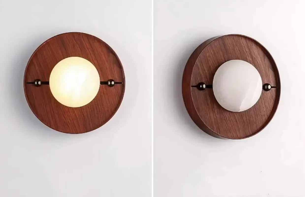 RoyaleGlow Alabaster Wood Wall Sconce - Modern Vintage Lighting with Marble