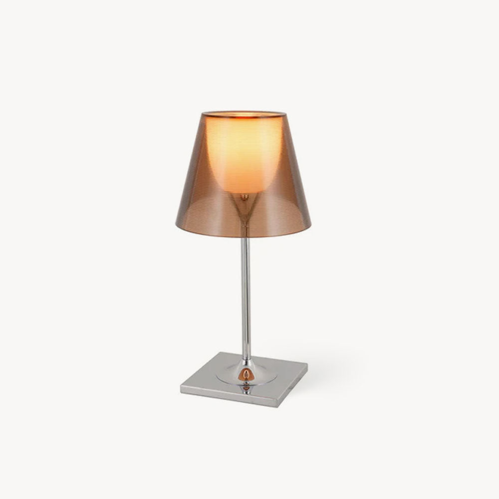 RoyaleGlow Modern Diffused Table Lamp - Polished Chrome & Brown Shade