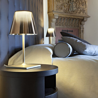 RoyaleGlow Modern Diffused Table Lamp - Polished Chrome & Brown Shade