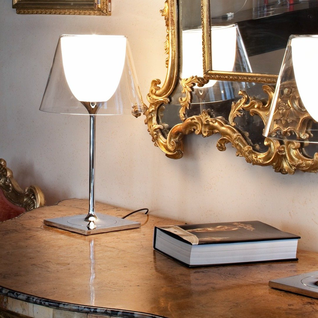 RoyaleGlow Modern Diffused Table Lamp - Polished Chrome & Brown Shade