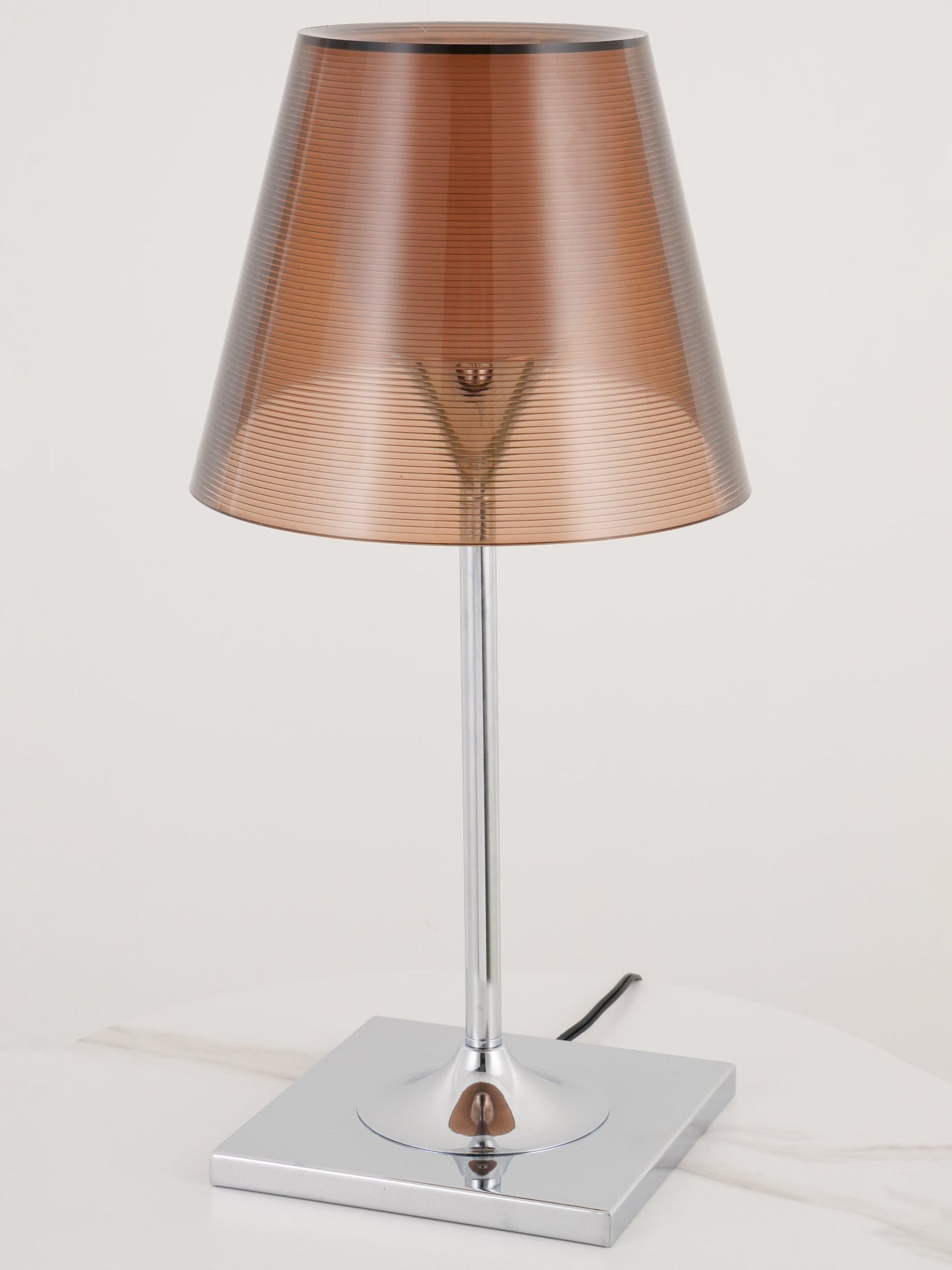 RoyaleGlow Modern Diffused Table Lamp - Polished Chrome & Brown Shade