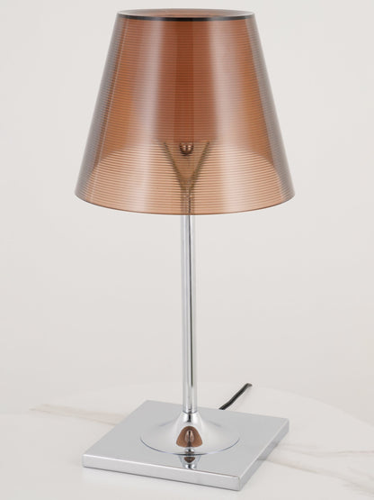 RoyaleGlow Modern Diffused Table Lamp - Polished Chrome & Brown Shade