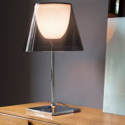 RoyaleGlow Modern Diffused Table Lamp - Polished Chrome & Brown Shade